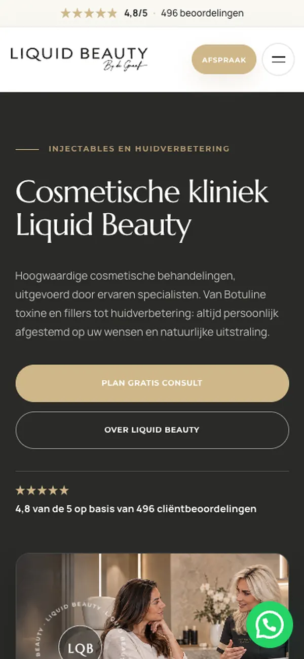 Website van Liquid Beauty Clinic